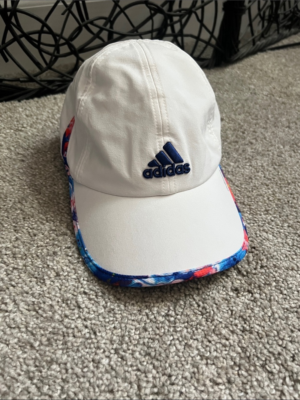 adidas White Cap with Navy Logo and Floral Trim